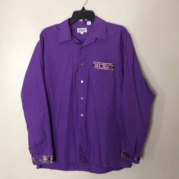 Vintage NY B’WAY purple long sleeve button down red hat society top size large - Picture 1 of 15
